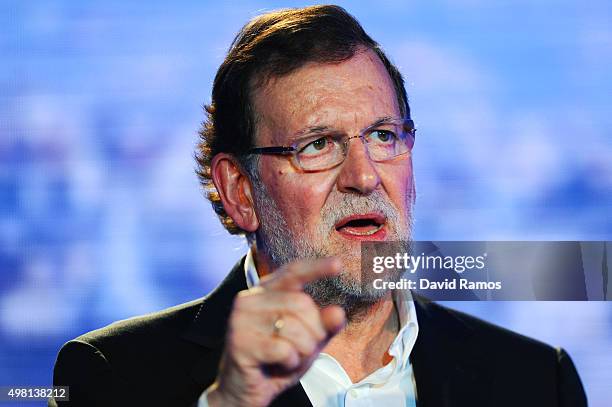 Spain's Prime Minister and President of Partido Popular Mariano Rajoy speaks during the official presentation of the Partido Popular candidates on...