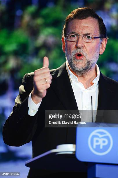 Spain's Prime Minister and President of Partido Popular Mariano Rajoy speaks during the official presentation of the Partido Popular candidates on...