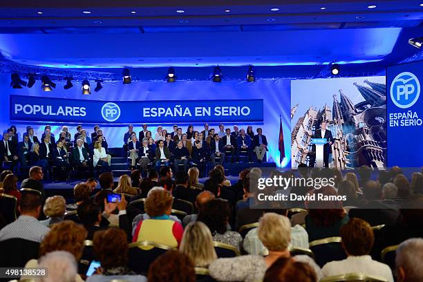 Spain's Prime Minister and President of Partido Popular Mariano Rajoy speaks during the official presentation of the Partido Popular candidates on...