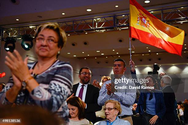 Partido Popular supporters cheer on during the official presentation of their candidates on November 21, 2015 in Barcelona, Spain. Spain's Prime...