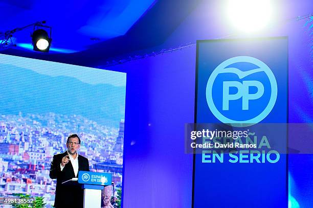 Spain's Prime Minister and President of Partido Popular Mariano Rajoy speaks during the official presentation of the Partido Popular candidates on...