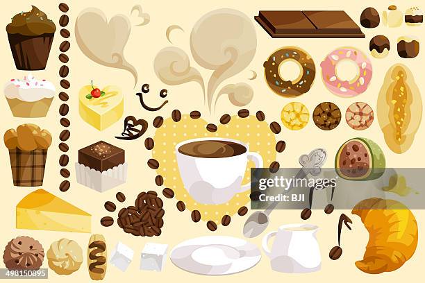 various desserts and drinks - chocolate face stock illustrations