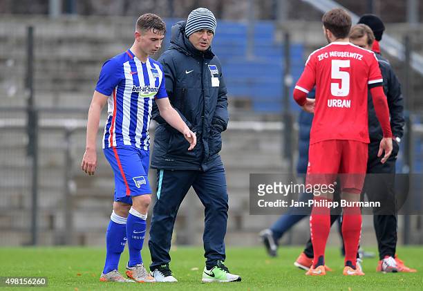 Marcel Rausch and Ante Covic of Hertha BSC U23 during the game between Hertha BSC U23 and ZFC Meuselwitz on november 21, 2015 in Berlin, Germany.