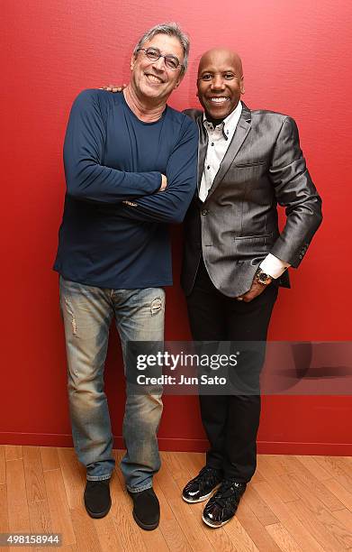 Ivan Lins and Nathan East pose for a photograph during Kawasaki Jazz on November 21, 2015 in Kawasaki, Japan.