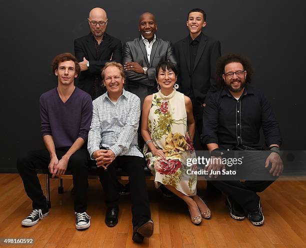 Musicians Marcus Cesar, Hiroko Kokubu, Lee Ritenour, Wesley Ritenour, Noah East, Nathan East and John Beasley pose for a photograph backstage during...