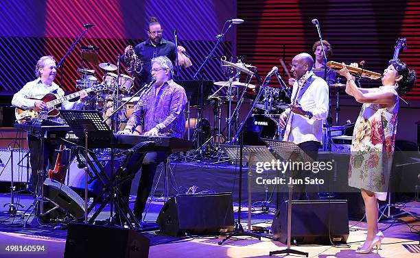 Lee Ritenour, Ivan Lins, Hiroko Kokubu and Nathan East perform during Kawasaki Jazz on November 21, 2015 in Kawasaki, Japan.