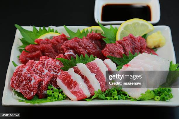 basashi (horse meat sashimi) - horsemeat bildbanksfoton och bilder