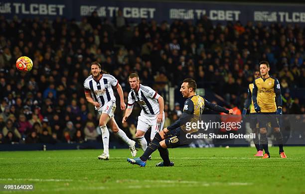 Santi Cazorla of Arsenal misses the penalty kick during the Barclays Premier League match between West Bromwich Albion and Arsenal at The Hawthorns...