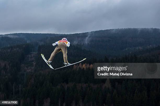 Severin Freund of Germany competes during the training session at the FIS World Cup Ski Jumping day two on November 21, 2015 in Klingenthal, Germany.