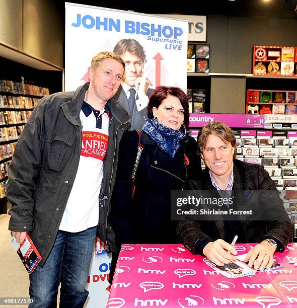 John Bishop meets fans and signs copies of his new DVD 'Supersonic' at HMV on November 21, 2015 in Liverpool, United Kingdom.