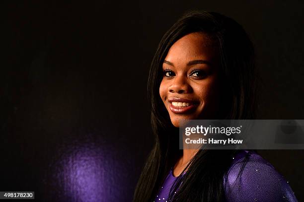 Gymnast Gabby Douglas poses for a portrait at the USOC Rio Olympics Shoot at Quixote Studios on November 20, 2015 in Los Angeles, California.