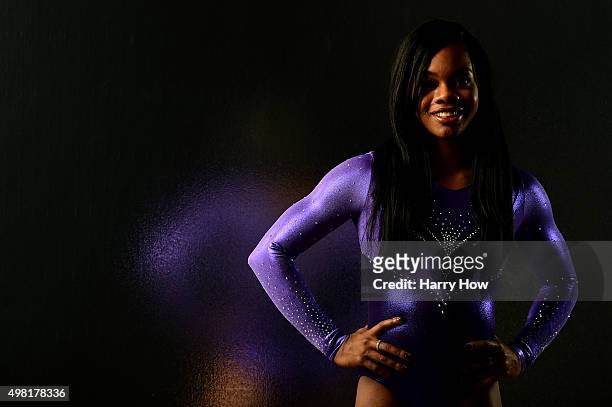 Gymnast Gabby Douglas poses for a portrait at the USOC Rio Olympics Shoot at Quixote Studios on November 20, 2015 in Los Angeles, California.