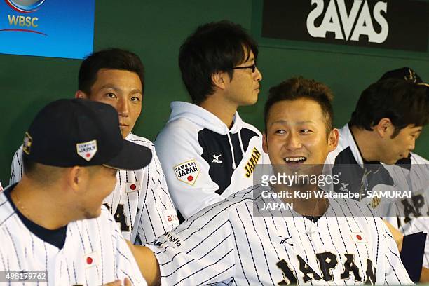 Sho Nakata of Japan is seen after winning during the WBSC Premier 12 third place play off match between Japan and Mexico at the Tokyo Dome on...