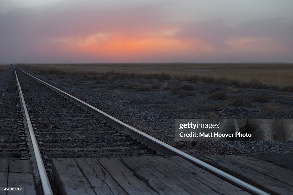 Rail crossing and tracks, Oklahoma, USA
