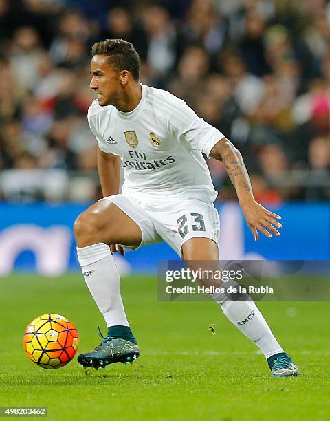 Danilo of Real Madrid in action during the La Liga match between Real Madrid CF and FC Barcelona at Estadio Santiago Bernabeu on November 21, 2015 in...