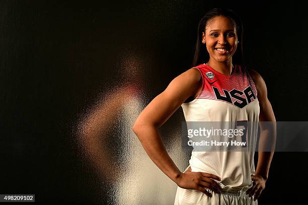Basketball player Maya Moore poses for a portrait at the USOC Rio Olympics Shoot at Quixote Studios on November 21, 2015 in Los Angeles, California.