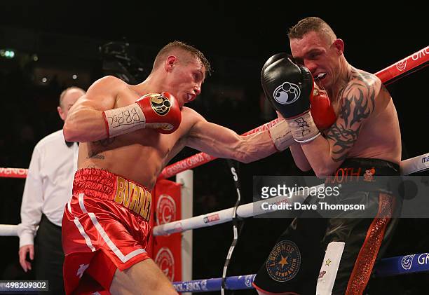 Ryan Burnett and Jason Booth during their British Bantamweight bout at the Manchester Arena on November 21, 2015 in Manchester, England.
