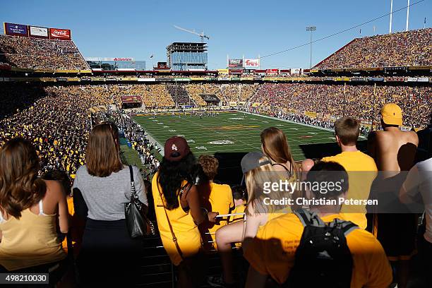 General view of action between the Arizona Wildcats and the Arizona State Sun Devils during the second quarter of the college football game at Sun...