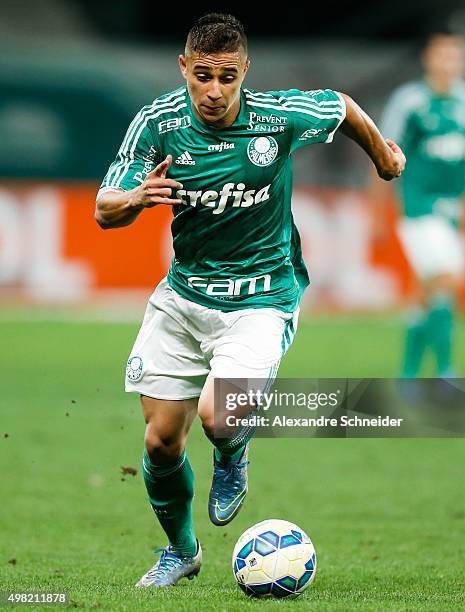 Joao Pedro of Palmeiras in action during the match between Palmeiras and Cruzeiro for the Brazilian Series A 2015 at Allianz Parque stadium on...
