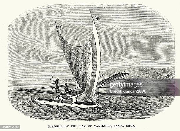 ilustrações de stock, clip art, desenhos animados e ícones de pirogue, santa cruz - cultura polinésia