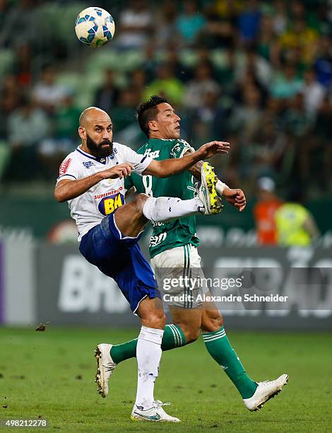 Bruno Rodrigo of Cruzeiro and Lucas Barrios of Palmeiras in action during the match between Palmeiras and Cruzeiro for the Brazilian Series A 2015 at...