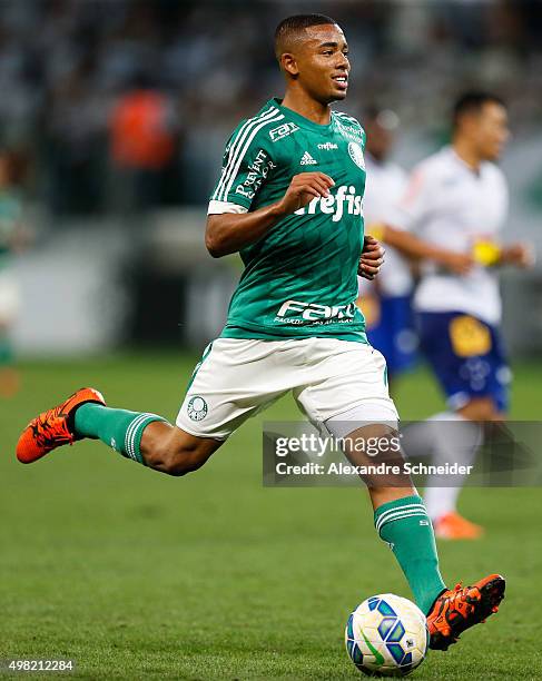 Gabriel Jesus of Palmeiras in action during the match between Palmeiras and Cruzeiro for the Brazilian Series A 2015 at Allianz Parque stadium on...