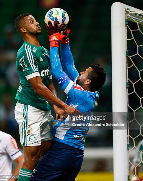 Vitor Hugo of Palmeiras and Vitor of Cruzeiro in action during the match between Palmeiras and Cruzeiro for the Brazilian Series A 2015 at Allianz...