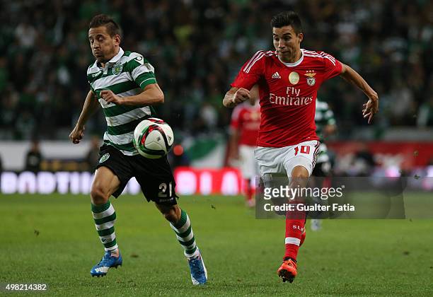 Benfica's midfielder Nico Gaitan with Sporting CP's defender Joao Pereira in action during the Taca de Portugal match between Sporting CP and SL...