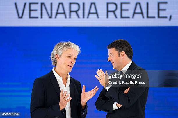 Riccardo Luna , former director of Wired Italia and organizer of the Italian Digital Day speaks with Matteo Renzi Prime Minister of Italy during the...