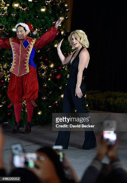 Singer Britney Spears arrives at a Christmas tree-lighting ceremony at The LINQ Promenade on November 21, 2015 in Las Vegas, Nevada.