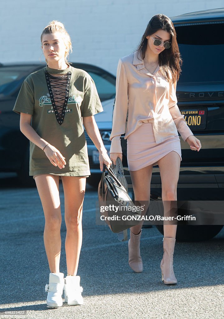 Hailey Baildwin and Kendall Jenner are seen on November 21, 2015 in ...