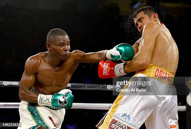 Guillermo Rigondeaux throws a left at Drian Francisco during their junior featherweight bout at the Mandalay Bay Events Center on November 21, 2015...