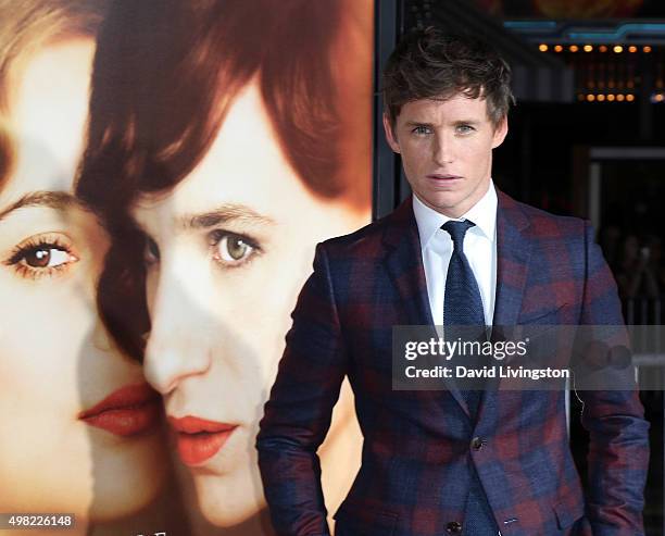 Actor Eddie Redmayne attends the premiere of Focus Features' "The Danish Girl" at the Regency Village Theatre on November 21, 2015 in Westwood,...