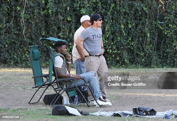 Basketball player Jimmy Butler and Mark Wahlberg are seen on November 21, 2015 in Los Angeles, California.