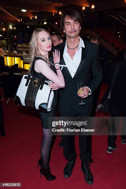 Marcus Schenkenberg with girlfriend Dorin Makar attends the 'Bodyguard - Das Musical' gala premiere at Musical Dome Koeln on November 21, 2015 in...