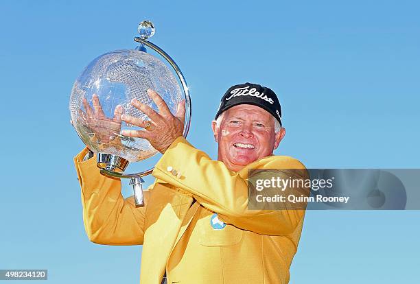 Peter Senior of Australia poses with the trophy during the final round of the 2015 Australian Masters at Huntingdale Golf Club on November 22, 2015...