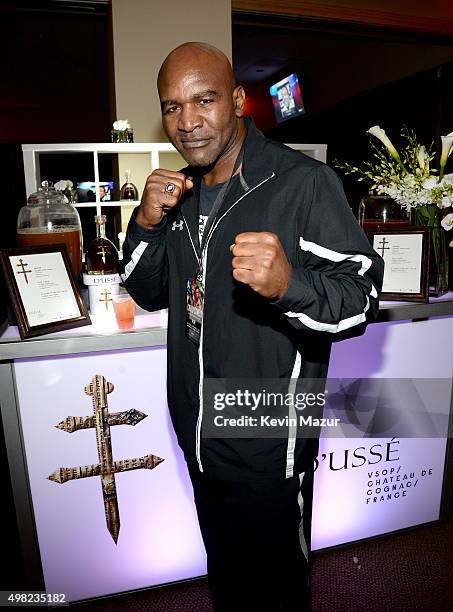 Professional boxer Evander Holyfield attends Roc Nation Sports, Golden Boy Promotions, Miguel Cotto Promotions And Canelo Promotions Present Miguel...