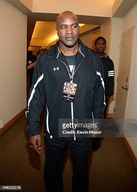 Professional boxer Evander Holyfield attends Roc Nation Sports, Golden Boy Promotions, Miguel Cotto Promotions And Canelo Promotions Present Miguel...