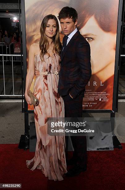 Actor Eddie Redmayne and Hannah Bagshawe arrive at the premiere of Focus Features' "The Danish Girl" at Westwood Village Theatre on November 21, 2015...