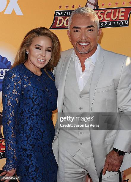 Cesar Millan and wife Jahira Dar attend the All-Star Dog Rescue Celebration at Barker Hangar on November 21, 2015 in Santa Monica, California.