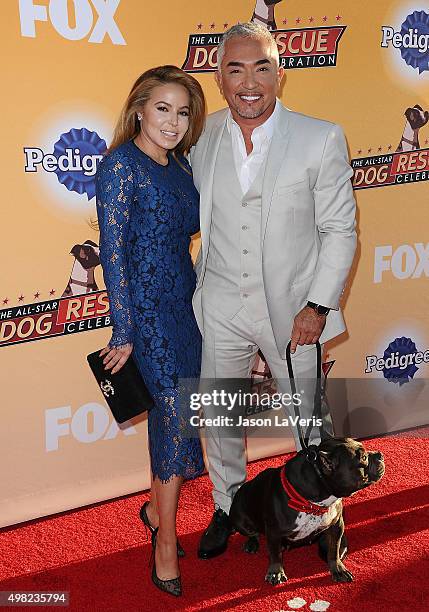 Cesar Millan and wife Jahira Dar attend the All-Star Dog Rescue Celebration at Barker Hangar on November 21, 2015 in Santa Monica, California.