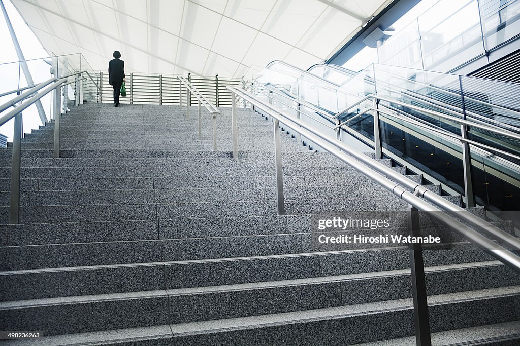 Businesswoman walking up stairs