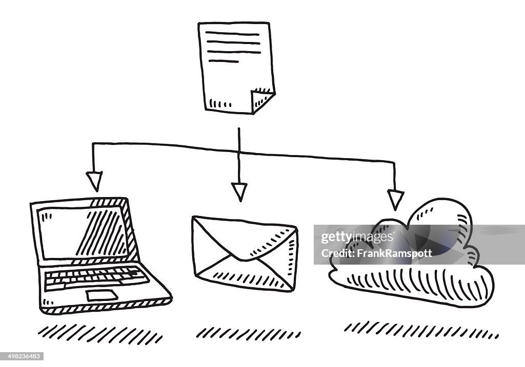 File Sharing Laptop Mail Cloud Drawing
