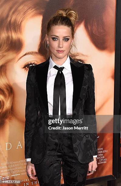 Actress Amber Heard attends the premiere of Focus Features' "The Danish Girl" at Westwood Village Theatre on November 21, 2015 in Westwood,...