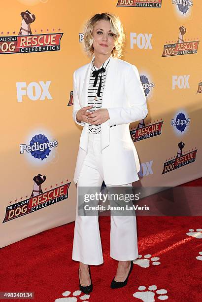 Actress Kaley Cuoco attends the All-Star Dog Rescue Celebration at Barker Hangar on November 21, 2015 in Santa Monica, California.