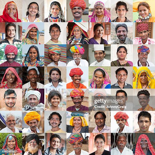 faces of india - people collage stockfoto's en -beelden