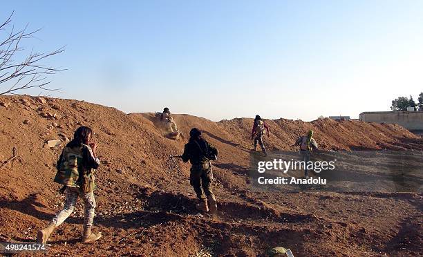 Members of Al-Sultan Murad Brigade, armed opposition group take positions as they clash with Daesh Terroists around the Harcele village in northern...