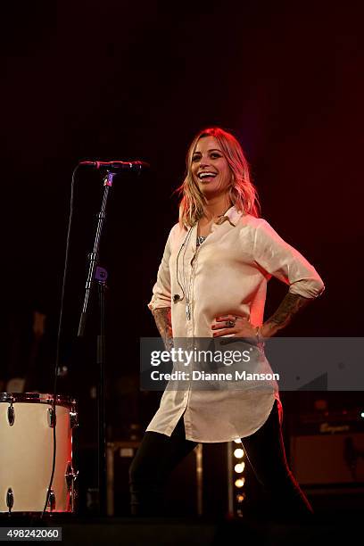 Gin Wigmore performs on stage during her Blood To Bone NZ Tour at the Civic Theatre on November 22, 2015 in Invercargill, New Zealand.