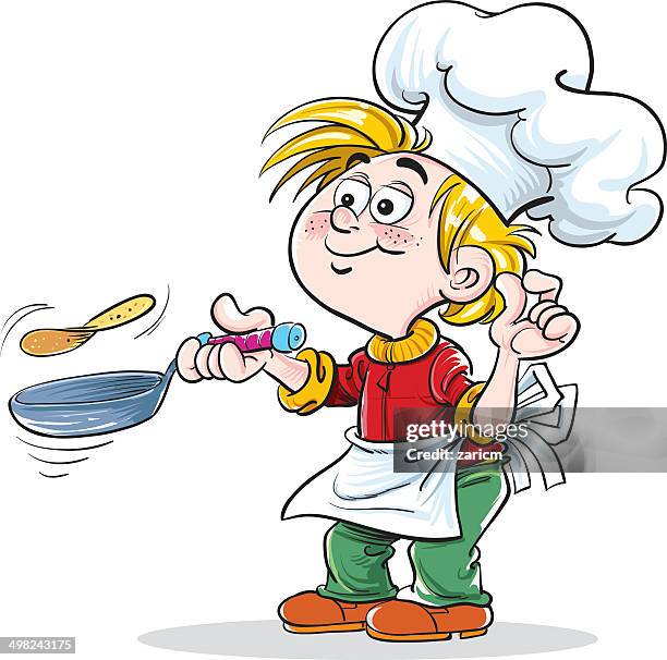 pancakes - kid cooking stock illustrations