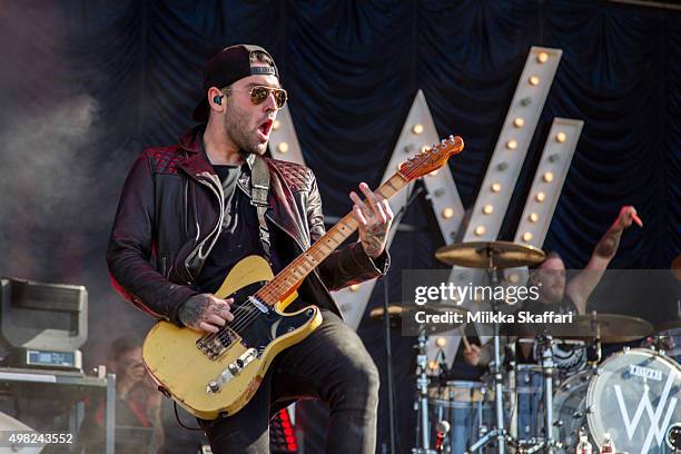 Guitarist Jack Fowler and drummer Gabe Barham of Sleeping With Sirens perform at 2015 Monster Energy Aftershock Festival at Gibson Ranch County Park...